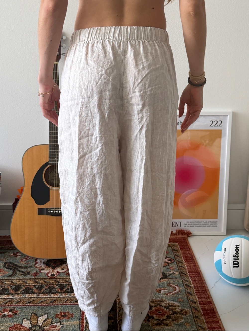 100% Linen Drawstring Balloon Pants - Picture 2 of 2